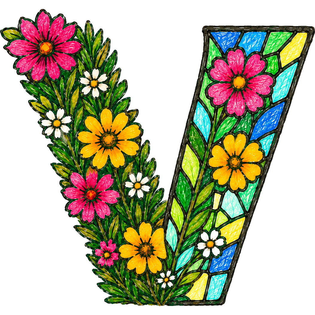 Vitrifier stained-glass floral V mark
